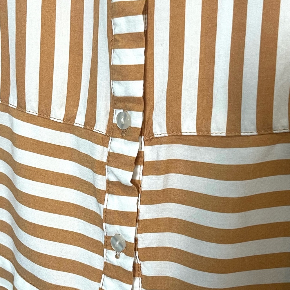 Jane and Delancey Striped Button-Up Shirt in White and Camel - Picture 3 of 7
